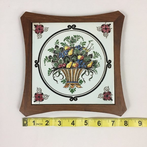 VTG Fruit Basket Tile Wood Trivet Decor - Picture 8 of 10